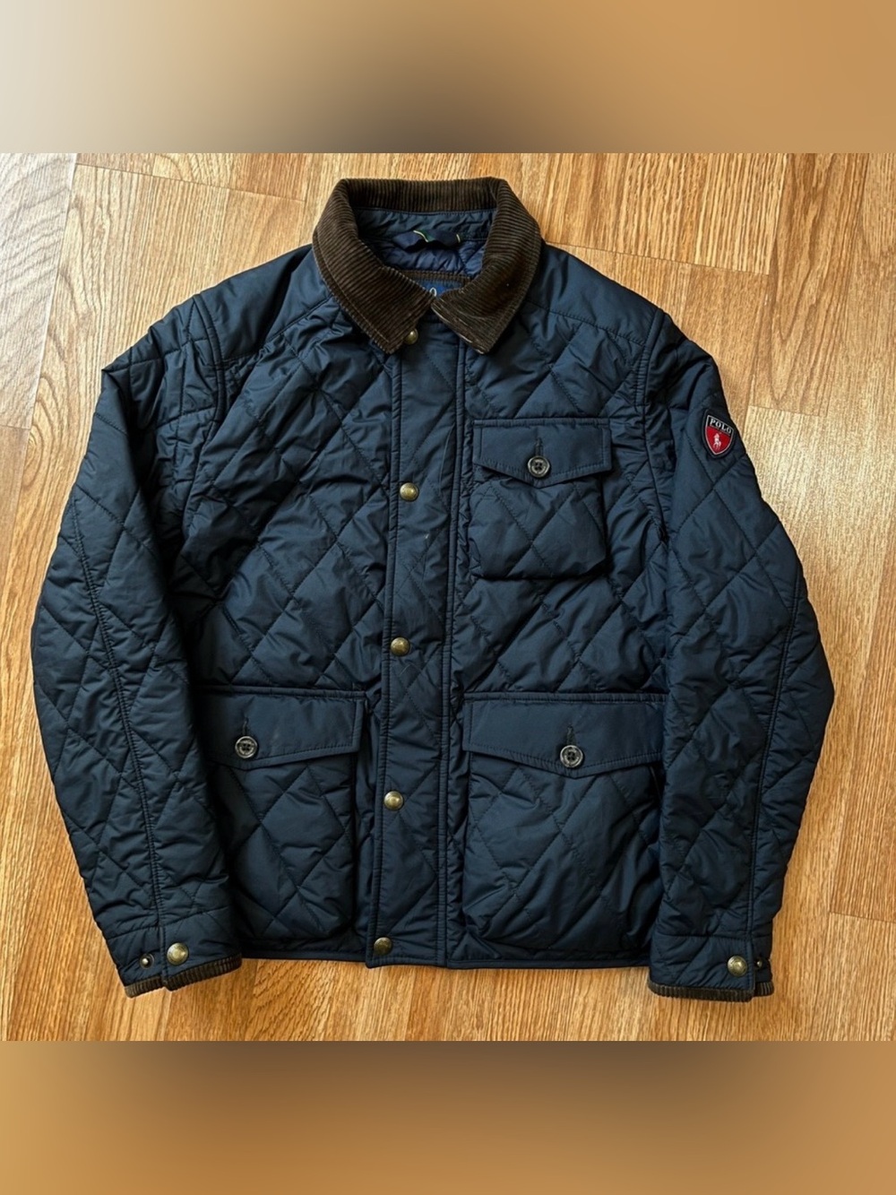 Polo by Ralph Lauren Navy Quilted Jacket with Brown Corduroy Collar